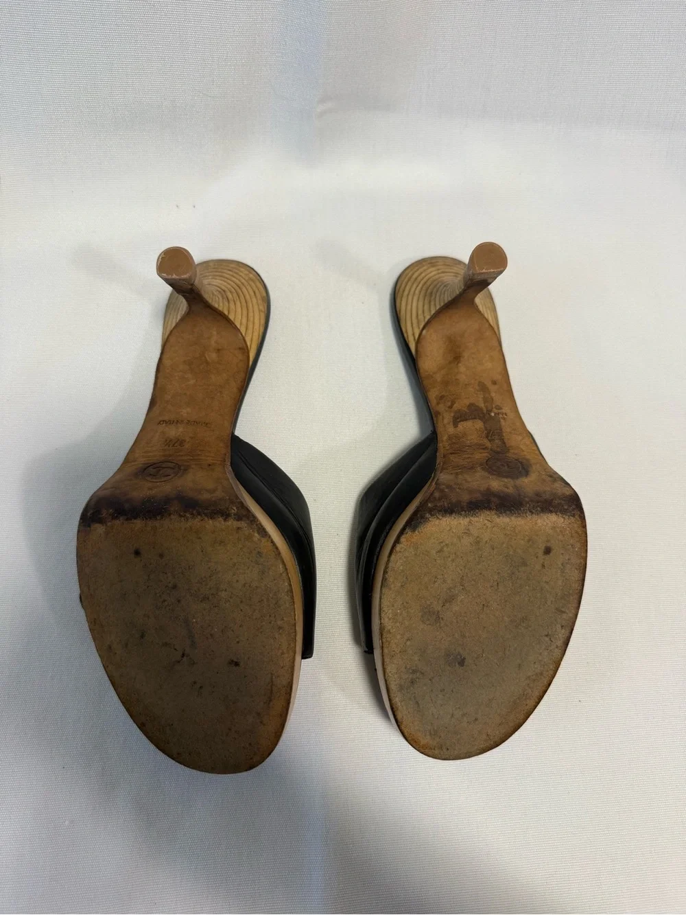 CHANEL Black Leather Slide Mules with Gold CC Accent